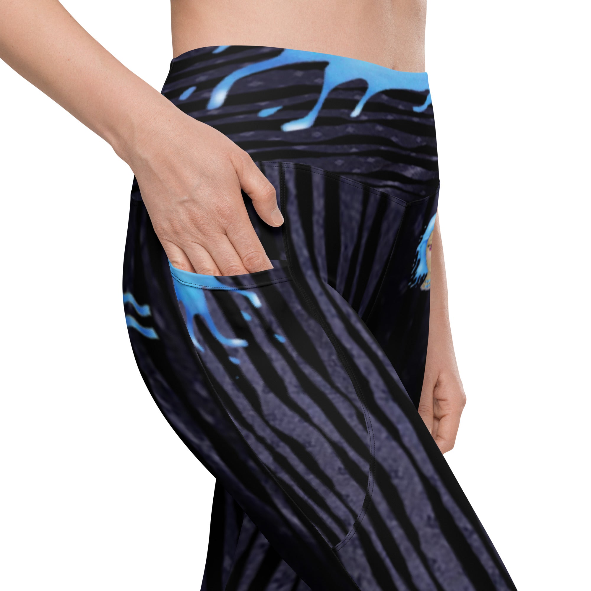 Gym Leggings with Pockets for Aquarius Girls. Zodiac Yoga Pants- Cosmic Aqua by WickedYo.